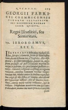 Georgii Fabricii Chemnicensis Virorum Illustrium Seu Historiae Sacrae Liber Quintus. Regni Israelitici, seu Samaritani.