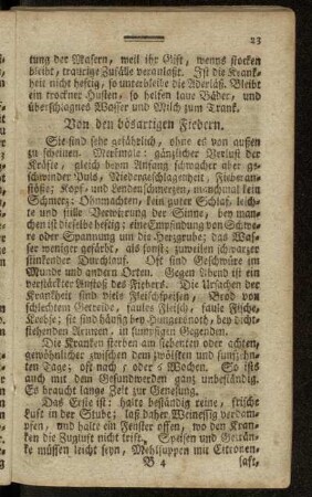 Von den bösartigen Fiebern. - Belehrungen, die Kinder betreffend.