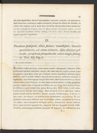 IX. Plumbum spatosum, dilute flavens, lamellosum, lamellis quadrilateris, vel etiam trilateris, ... Tab. III. Fig. 6