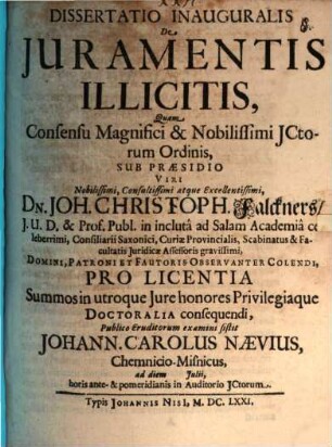 Dissertatio Inauguralis De Juramentis Illicitis