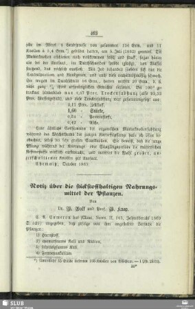 Notiz über die stickstoffhaltigen Nahrungsmittel der Pflanzen