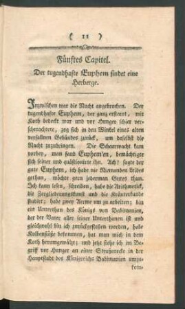 Fünftes Capitel. Der tugendhafte Euphem findet eine Herberge.