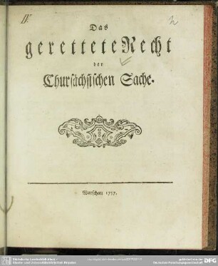 Das gerettete Recht der Chursächsischen Sache