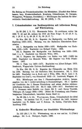 7. Urkundenbücher von Nachbargebieten mit teilweisem Bezug auf Württemberg