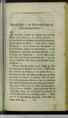 Was ist besser - der Ritterroman oder die Vaterlandsgeschichte?