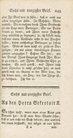 Sechs und vierzigster Brief. An den Herrn Sekretair K.