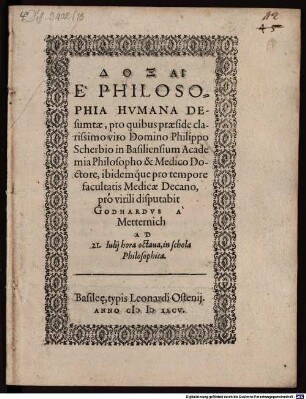 Doxai e philosophia humana desumtae