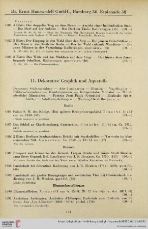 11. Dekorative Graphik und Aquarelle (Nr. 1684 - 1822)