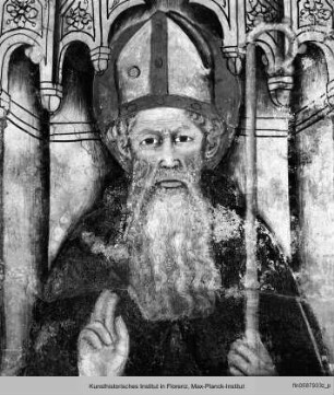 Der thronende Heilige Augustinus (?), von Mönchen umgeben
