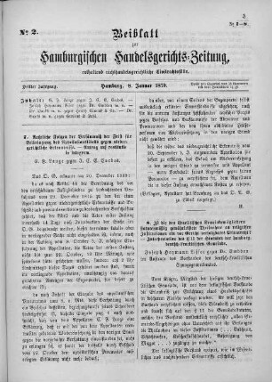 Beiblatt zur hamburgischen Handelsgerichts-Zeitung No. 2. Dritter Jahrgang. Hamburg, 8. Januar 1870.