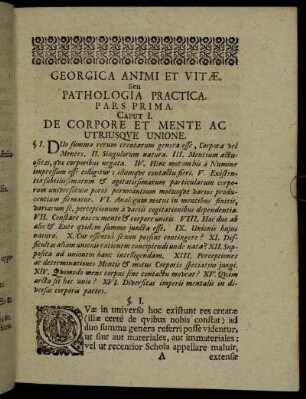 Caput I. De Corpore Et Mente Ac Utriusque Unione.