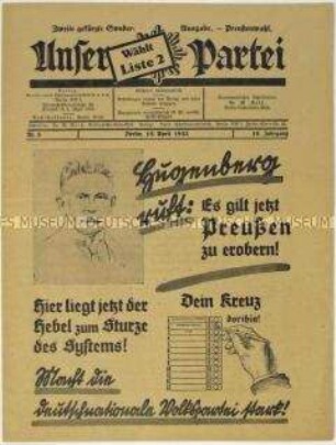 Wahlzeitung der DNVP zur Reichspräsidentenwahl im April 1932