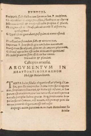 Argumentum In Heautontimorumenon Philippi Melanchtonis.