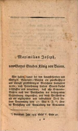 Königliche Verordnungen die Gemeinde-Wahlordnung betr.