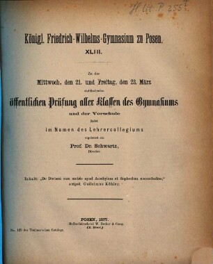 Zu der ... stattfindenden öffentlichen Prüfung ladet ... ergebenst ein. 1876/77