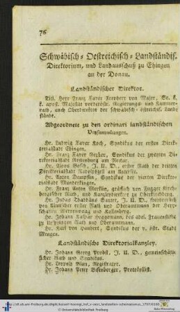 Schwäbisch-Oestreichisch-Landständis. Direktorium.