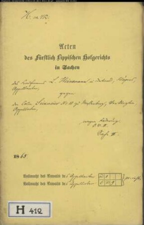 Heinemann, Kaufmann in Detmold gegen Siekmeier Nr. 10 in Mossenberg