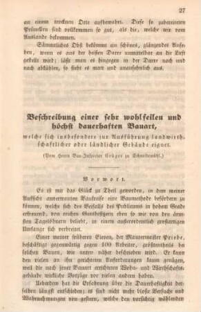 Beschreibung einer sehr wohlfeilen und höchst dauerhaften Bauart, welche sich insbesondere zur Ausführung landwirthschaftlicher oder ländlicher Gebäude eignet.