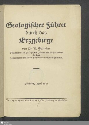 Geologischer Führer durch das Erzgebirge