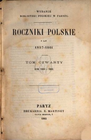 Roczniki polskie. 4. 1860/61 (1865)