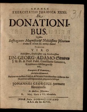 Exercitatio Iuridica XXXII. De Donationibus