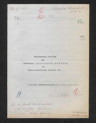1929/30: Jahresbericht ... des Städtischen Elisabeth-Lyzeums zu Berlin-Lichterfelde ... - 1929/30