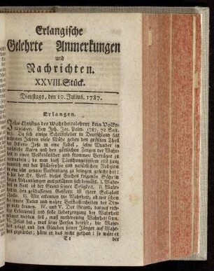 XXVIII. Stück. Dienstags, den 10. Julius. 1787.