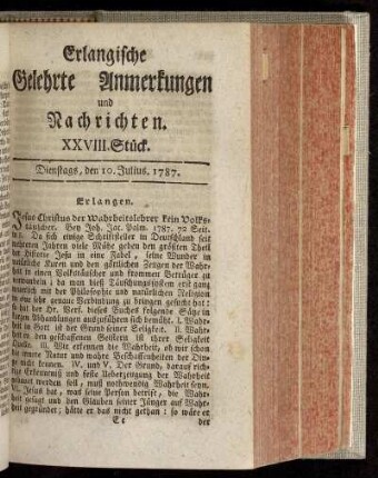 XXVIII. Stück. Dienstags, den 10. Julius. 1787.