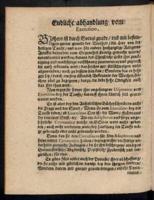 Endliche abhandlung vom Exorcismo.