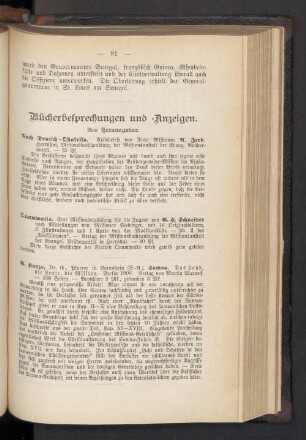Bücherbesprechungen und -Anzeigen