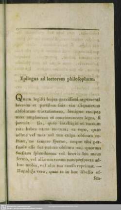 Epilogus ad lectorem philosophum