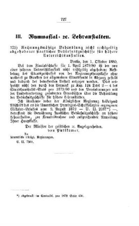 Rechnungsmäßige Behandlung nicht rechtzeitig abgehobener staatlicher Bedürfniszuschüsse für höhere Unterrichtsanstalten : [III. Gymnasial- etc. Lehranstalten]
