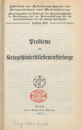 Probleme der Kriegshinterbliebenenfürsorge
