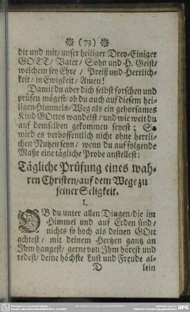 Tägliche Prüfung eines wahren Christen, auf den Wege zu seiner Seligkeit