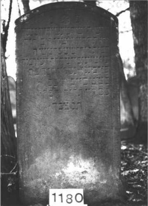 Grabstein 1180 (Index: 99899919) Material: Sandstein Zustand: unten angewittert Maße HxBxT: 123x60x10 cm Beschreibung: Stele mit Schulterbogenabschuss, im Bogenfeld Blüte Symbolik: Blüte: Grabstein 1180