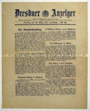 Nachrichtenblatt des "Dresdner Anzeiger" u.a. zum U-Boot-Krieg