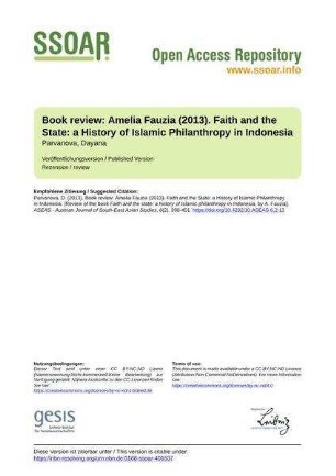 Book review: Amelia Fauzia (2013). Faith and the State: a History of Islamic Philanthropy in Indonesia