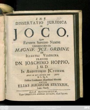 Dissertatio Juridica De Joco