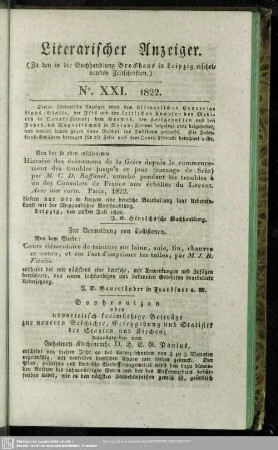 Literarischer Anzeiger No. XXI. 1822