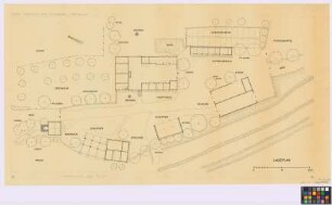 Hagen-Sudenfeld (Kreis Osnabrück): Hof Kriege. Lageplan mit. - Haupthaus (Grundriss). - Brunnen. - Dung (Aufsicht). - Schweinestall (Grundriss). - Scheune (Grundriss). - Schuppen (Grundriss). - Speicher (Grundriss). - Schuppen (Grundriss). - Backhaus (Grundriss). - Brunnen
