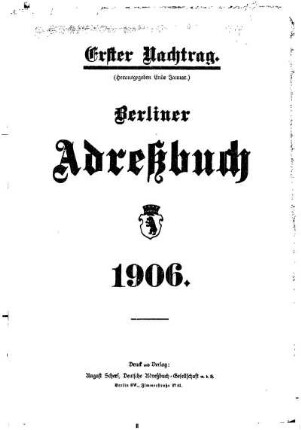 Erster Nachtrag Berliner Adreßbuch 1906