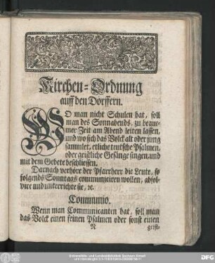 Kirchen-Ordnung auf den Dörffern.
