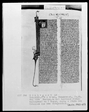 Bibel — Initiale P (raevaricatus), darin Sturz des Ochozias, Folio 130verso