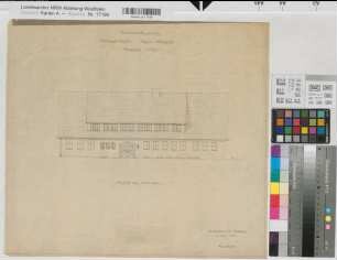 Neheim (Arnsberg) Waldarbeitsschule Mosfelde Baubestand Nordostansicht 1954 1 : 100 42 x 47 Pause Staatshochbauamt Arnsberg