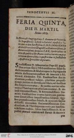 Feria quinta, die II. Martii Anno 1679