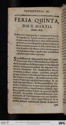 Feria quinta, die II. Martii Anno 1679