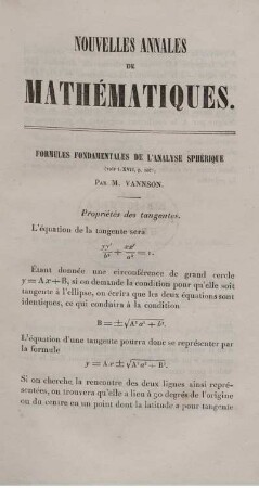 Formules fondamentales de l´analyse sphérique.