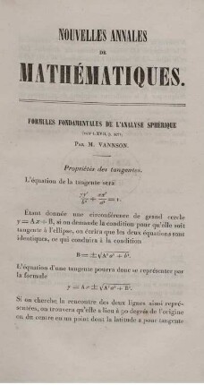 Formules fondamentales de l´analyse sphérique.