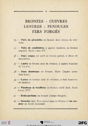 Bronzes - Cuivres Lustres - Pendules Fers Forgès (Nr. 34-54)