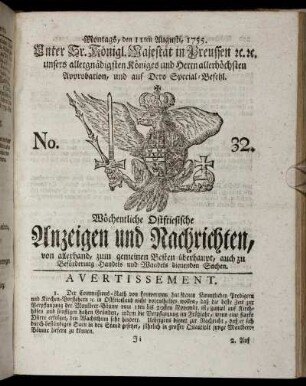 No. 32. Montags, den 11ten Augusti, 1755.